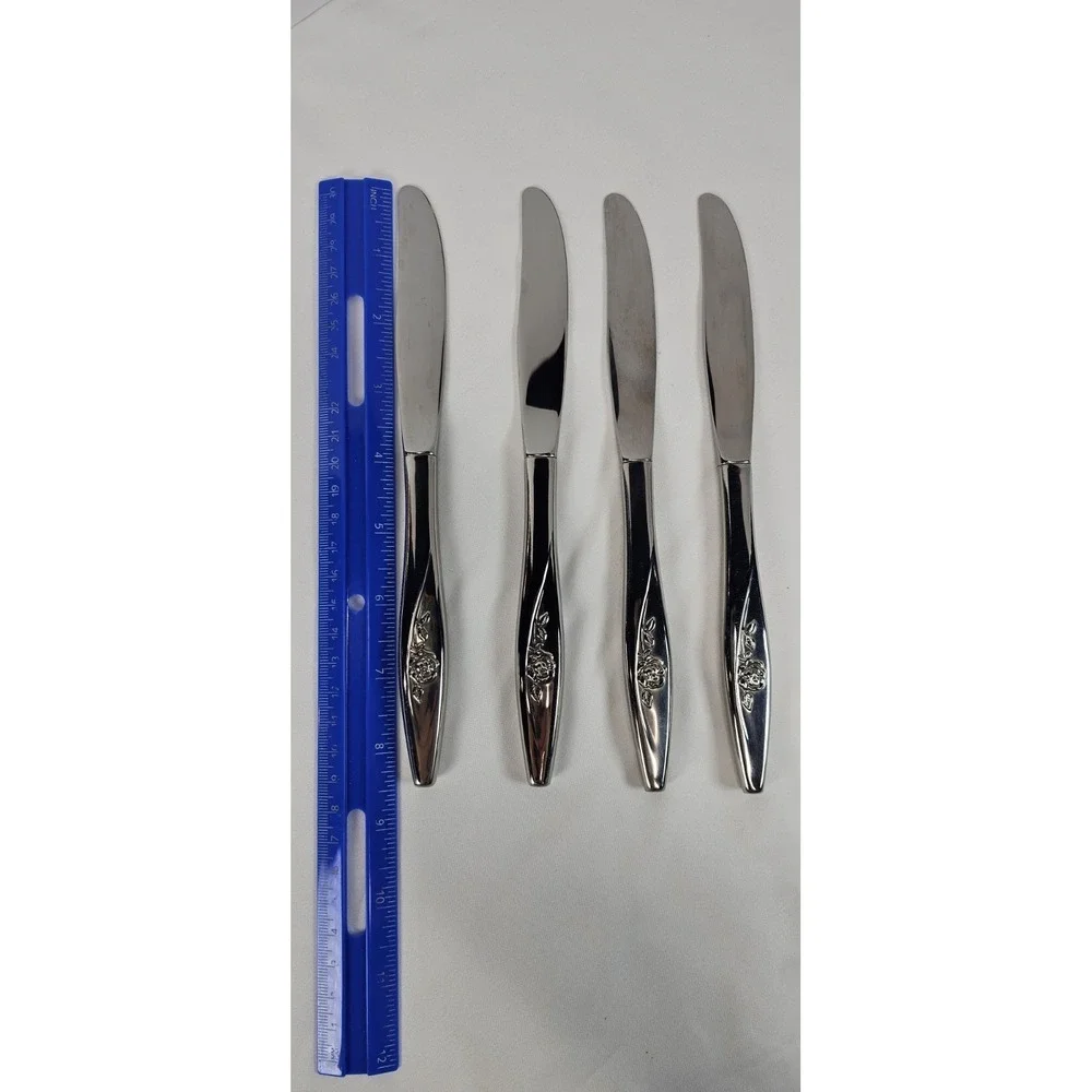 Oneida Lasting Rose Stainless Steel Dinner Knives 4 Glossy Floral Flatware 8.5